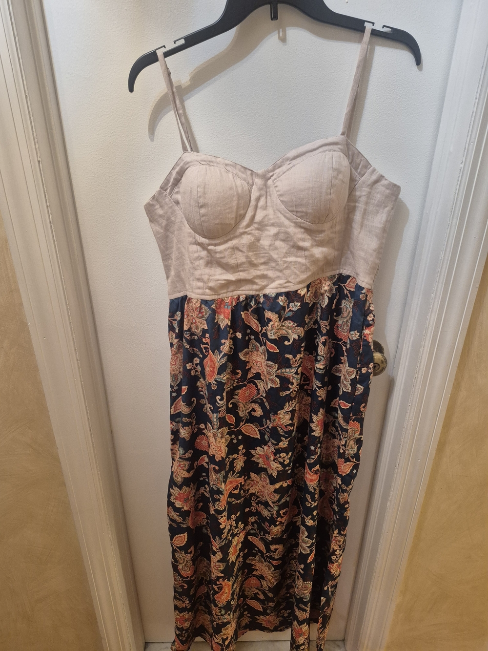 Floral Maxi Dress with Beige Bodice